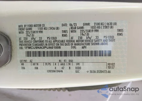 2023 Ford Escape St-Line Select z USA, uszkodzony, nr VIN 1FMCU9NA3PUA61008